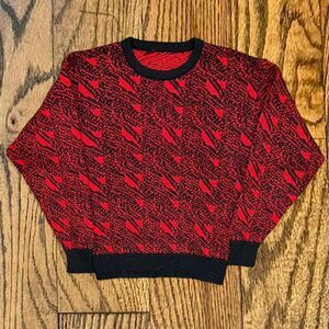 Vintage 80’s Geometric Patterned Red and Black Knit Sweater
